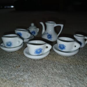Miniature White and Blue Floral Tea Set
